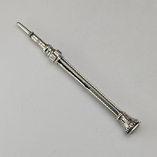 1910年頃 アンティーク シルバー製 推進式ペンシル 54-71mm ホワイトストーン
